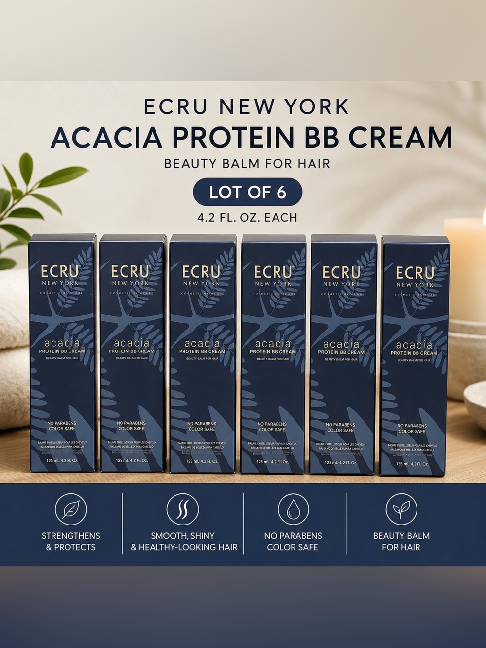 ECRU Acacia Protein BB Cream Beauty Balm for Hair - Lot of 6